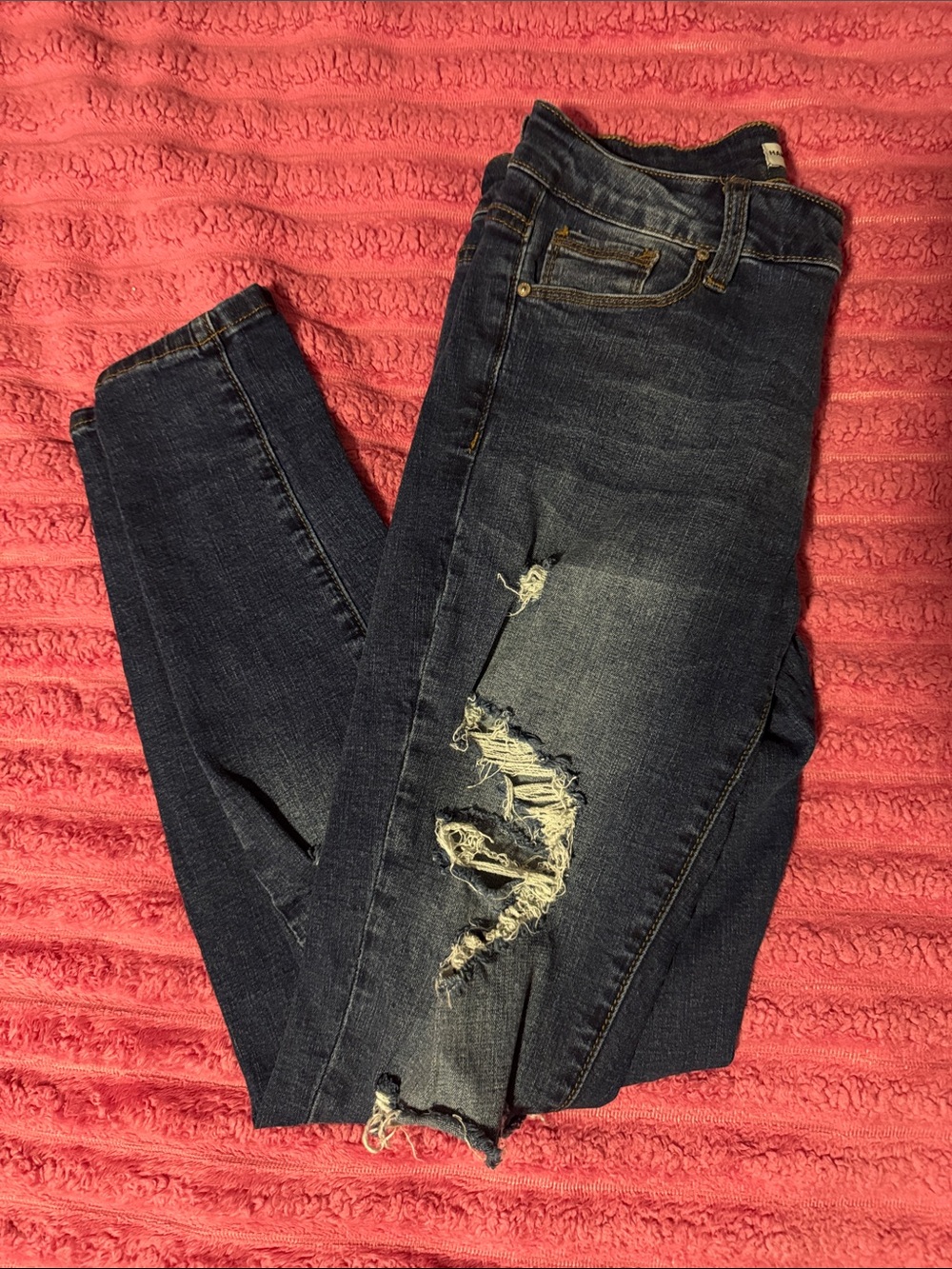 Dark Blue Distressed Skinny Jeans - Stretch Denim